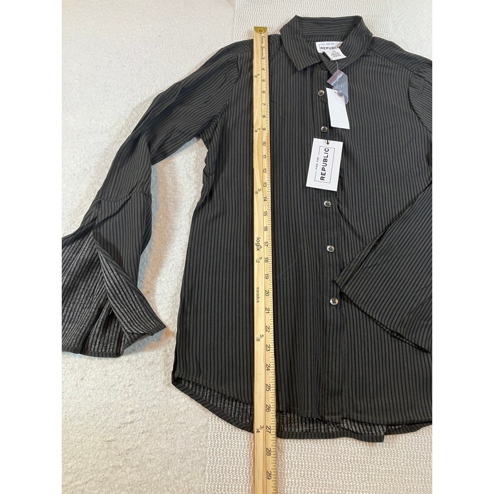 Republic NWT Woven Shirt Black Brown Stripe Button Down Long Sleeve Top XL NWT - Picture 7 of 7